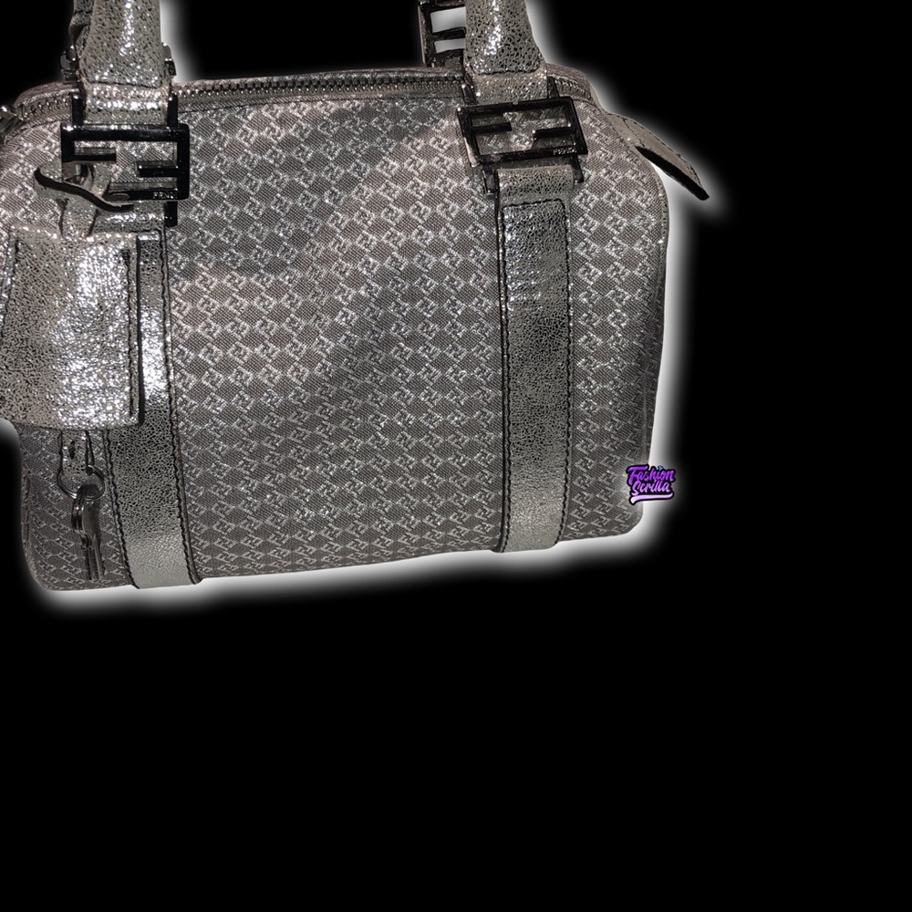 FENDI Vintage Zucca ‘FF’ Logo Metallic Silver & Beige Zuchinno Monogram Mini Bag - Picture 11 of 15